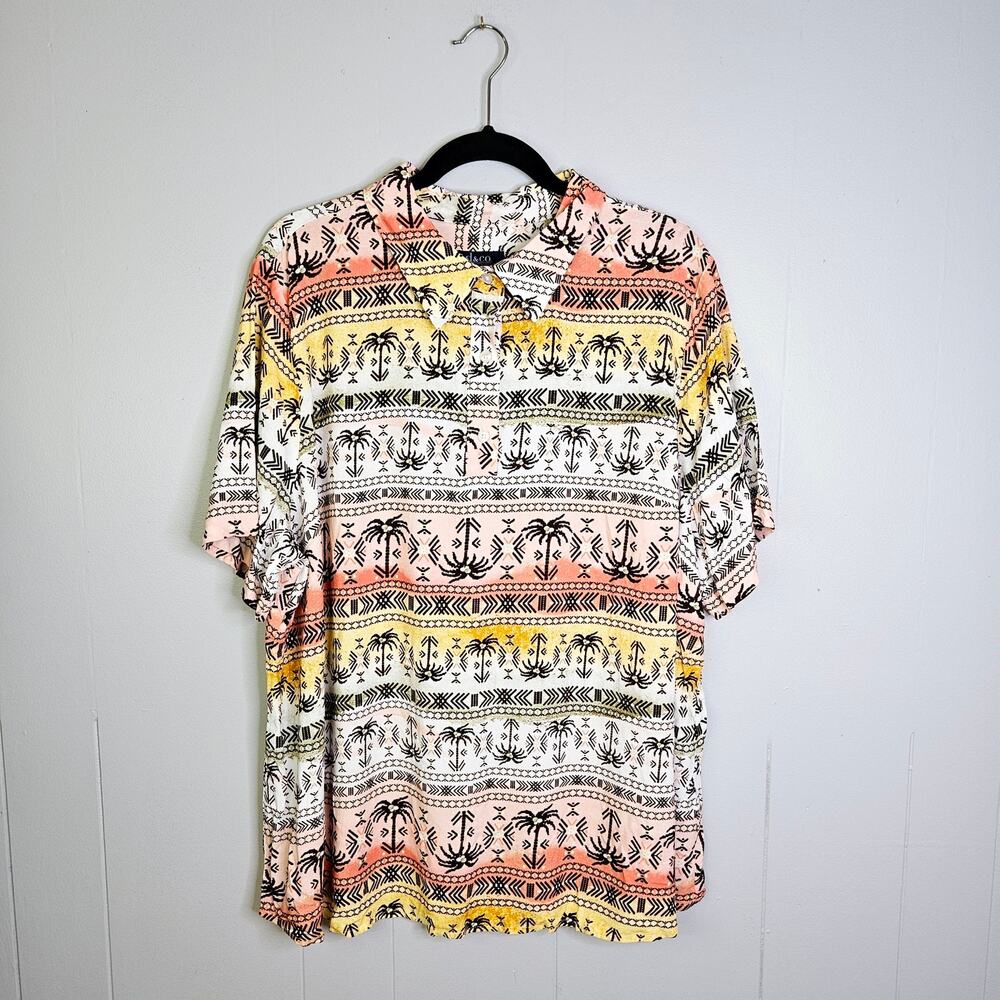 Denim & Co Beach Mens Tropical Beach Vacation Hawaiian Polo Short Sleeve Size 2x